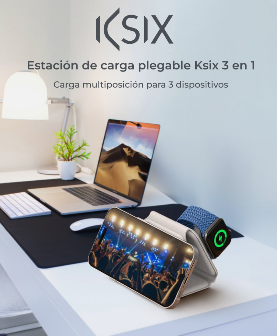 Cargador inalámbrico KSIX 3en1 15 W, Plegable - Imagen 2
