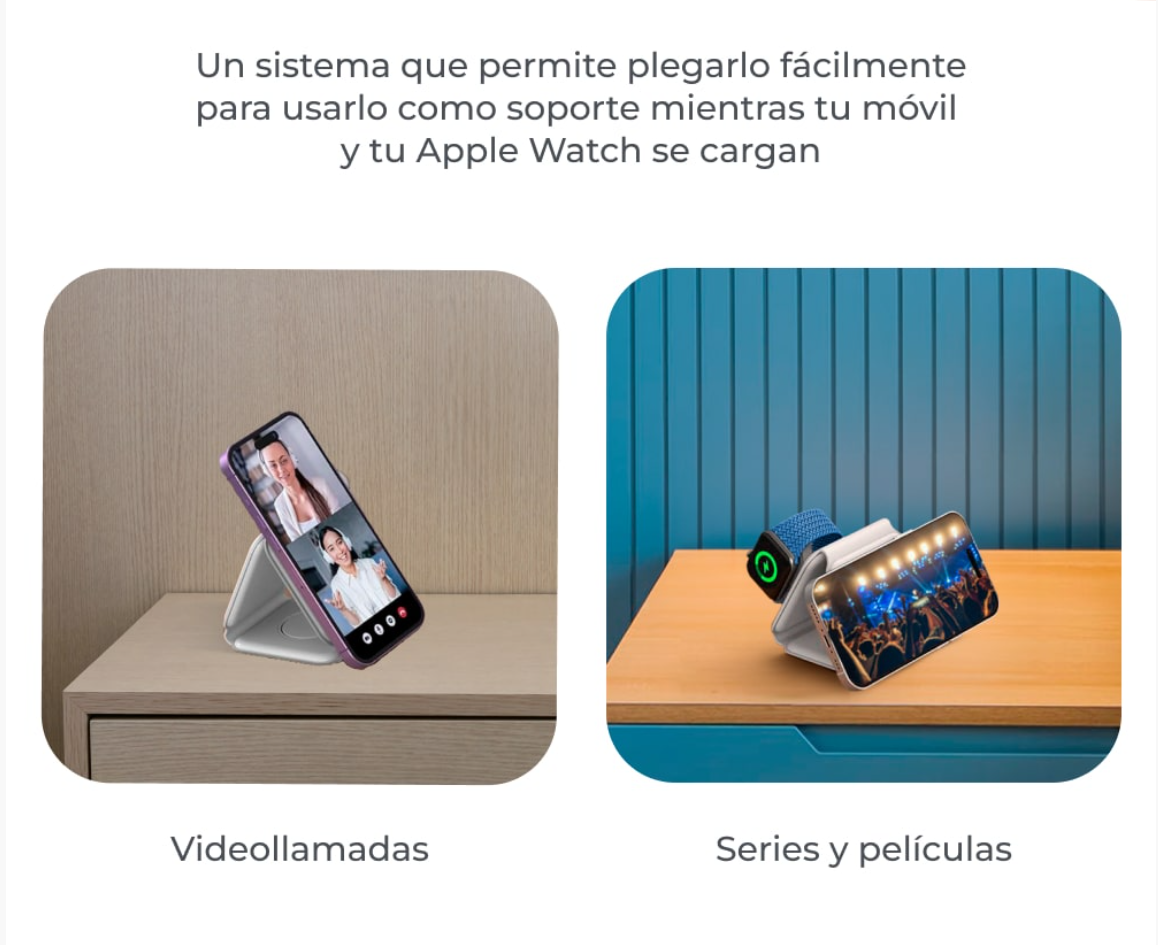Cargador inalámbrico KSIX 3en1 15 W, Plegable - Imagen 4